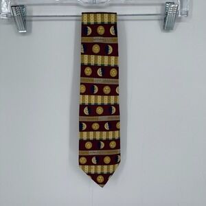 Vintage The Custom Shop Men's Burgundy Astrology Celestial Silk Necktie One Size